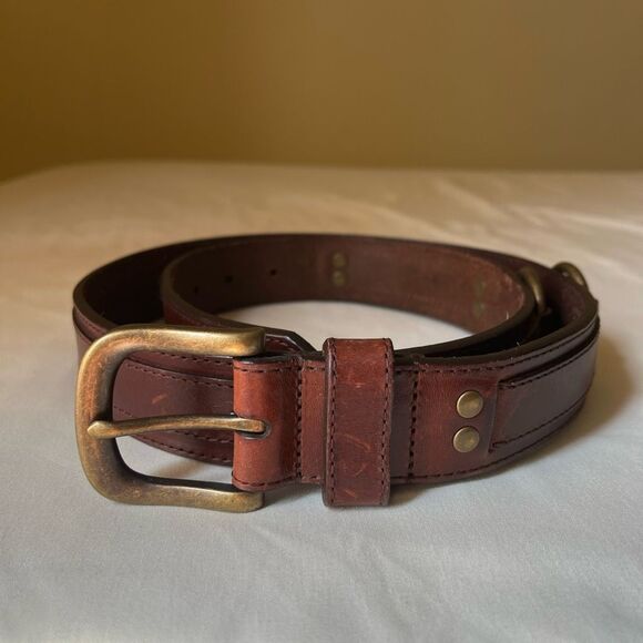 Duluth Trading Co. Brown Leather Work Belt w/ Brass Buckle & O-Rings Men's 42 - Picture 1 of 8